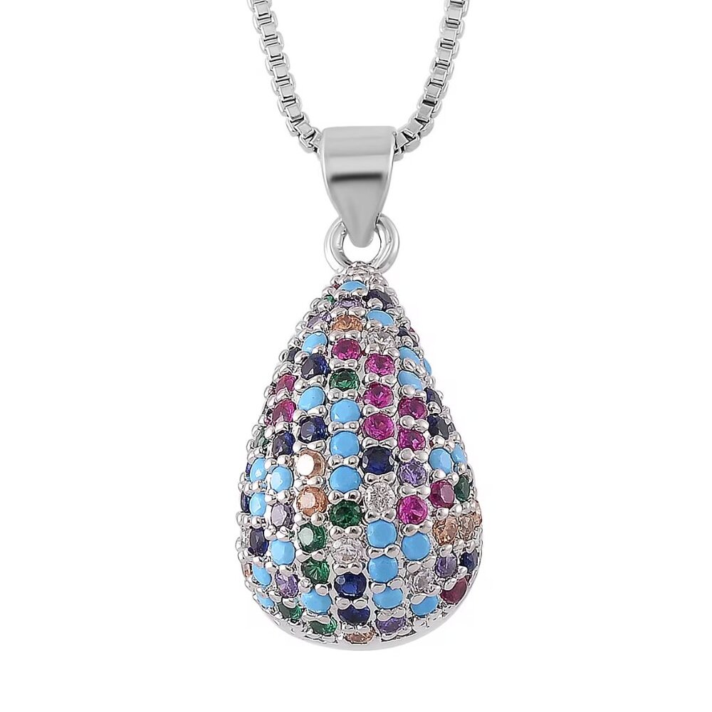 NEW Simulated Multi Color Diamond Pendant Necklace in Silvertone 18-20 Inches